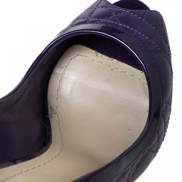 Pre Owned Dior Purple Quilted Cannage Leather Peep Toe Platform Pumps Size 37.5