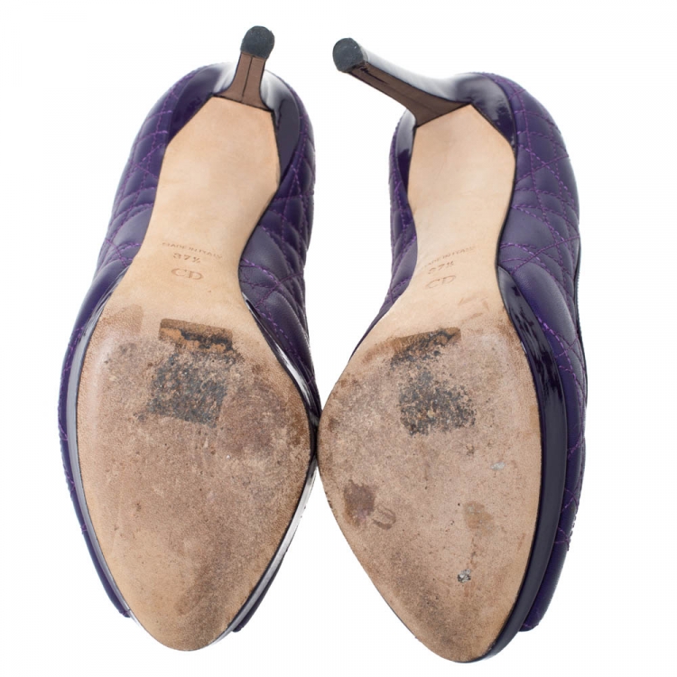 Pre Owned Dior Purple Quilted Cannage Leather Peep Toe Platform Pumps Size 37.5