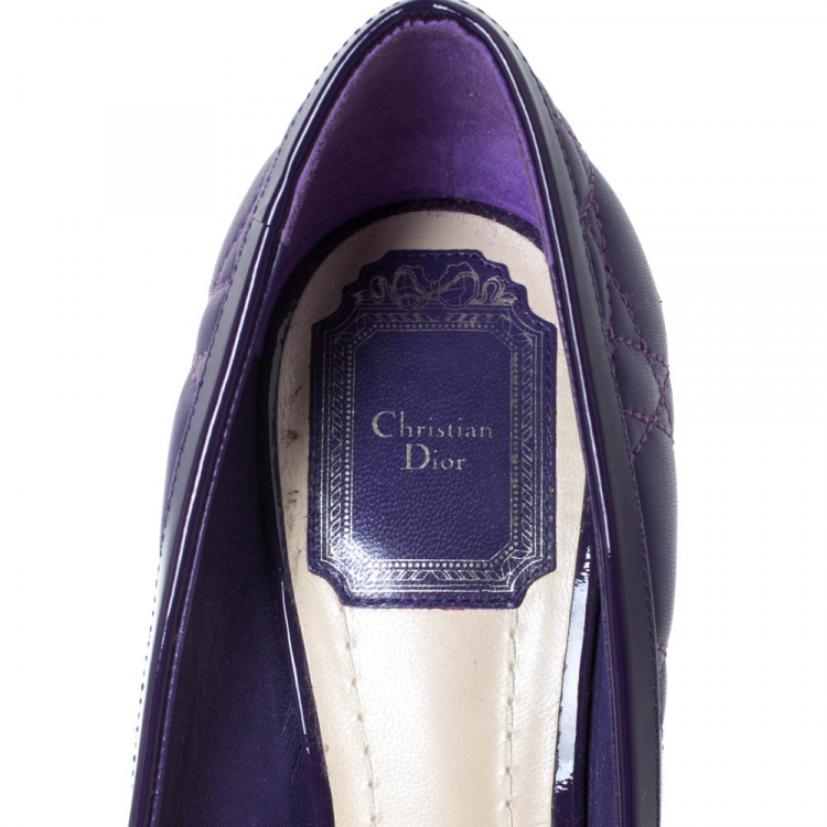 Pre Owned Dior Purple Quilted Cannage Leather Peep Toe Platform Pumps Size 37.5
