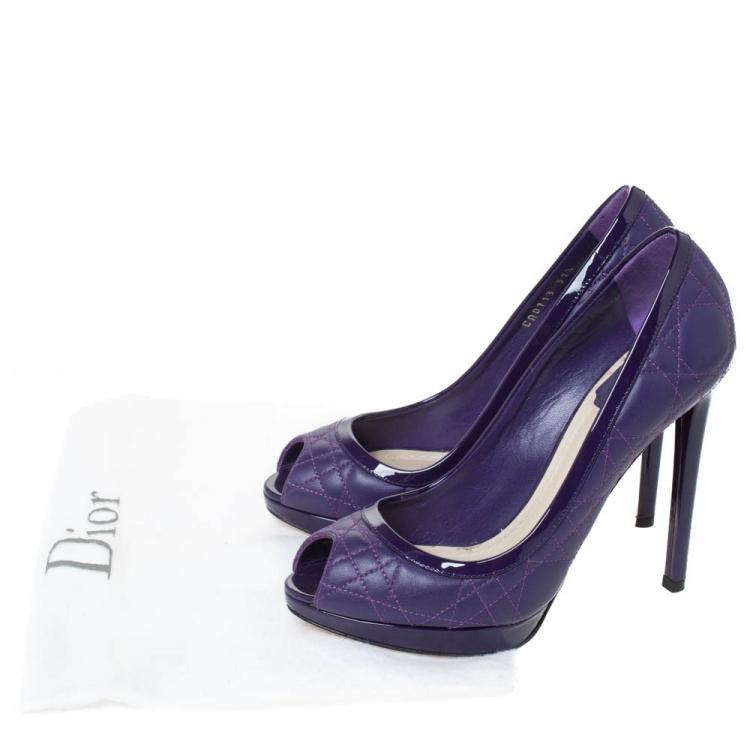 Pre Owned Dior Purple Quilted Cannage Leather Peep Toe Platform Pumps Size 37.5