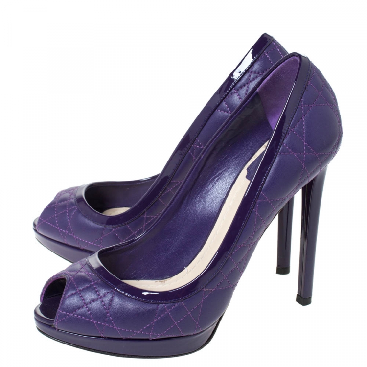 Pre Owned Dior Purple Quilted Cannage Leather Peep Toe Platform Pumps Size 37.5