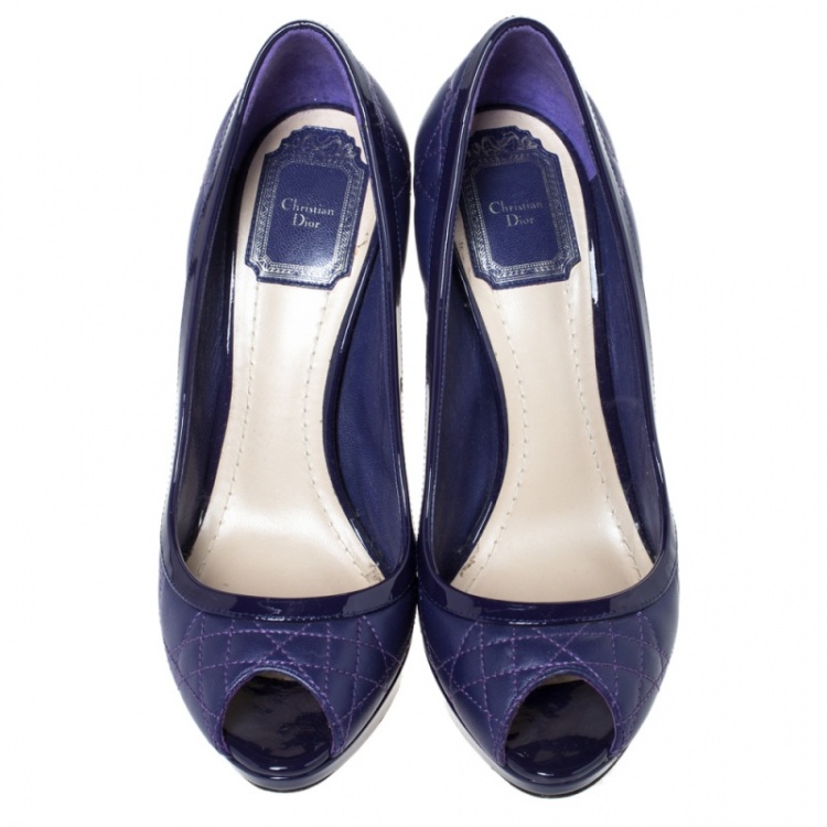 Pre Owned Dior Purple Quilted Cannage Leather Peep Toe Platform Pumps Size 37.5