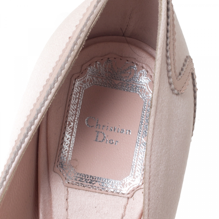 Pre Owned Dior Blush Pink Satin Crystal Embellished Pointed Toe Pumps Size 37