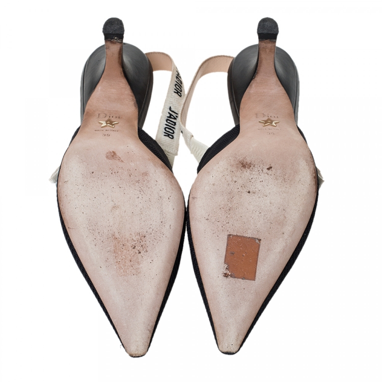 Pre Owned Dior Black Technical Canvas And Ribbon J'adior Slingback Pointed Toe Sandals Size 39
