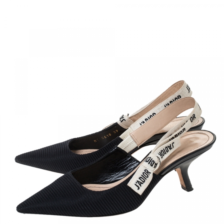 Pre Owned Dior Black Technical Canvas And Ribbon J'adior Slingback Pointed Toe Sandals Size 39