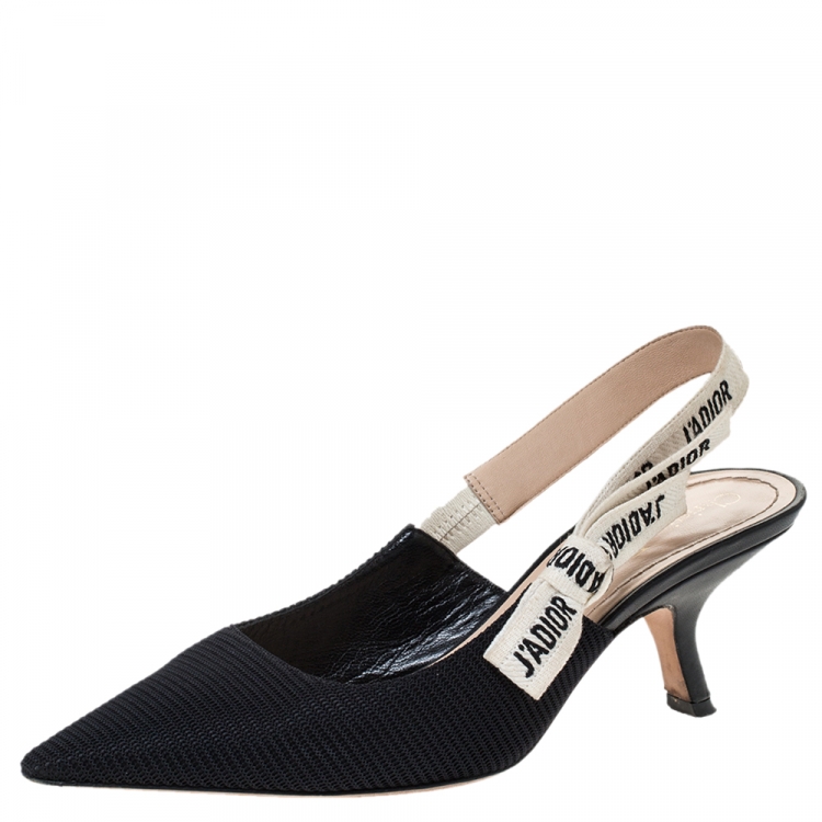 Pre Owned Dior Black Technical Canvas And Ribbon J'adior Slingback Pointed Toe Sandals Size 39