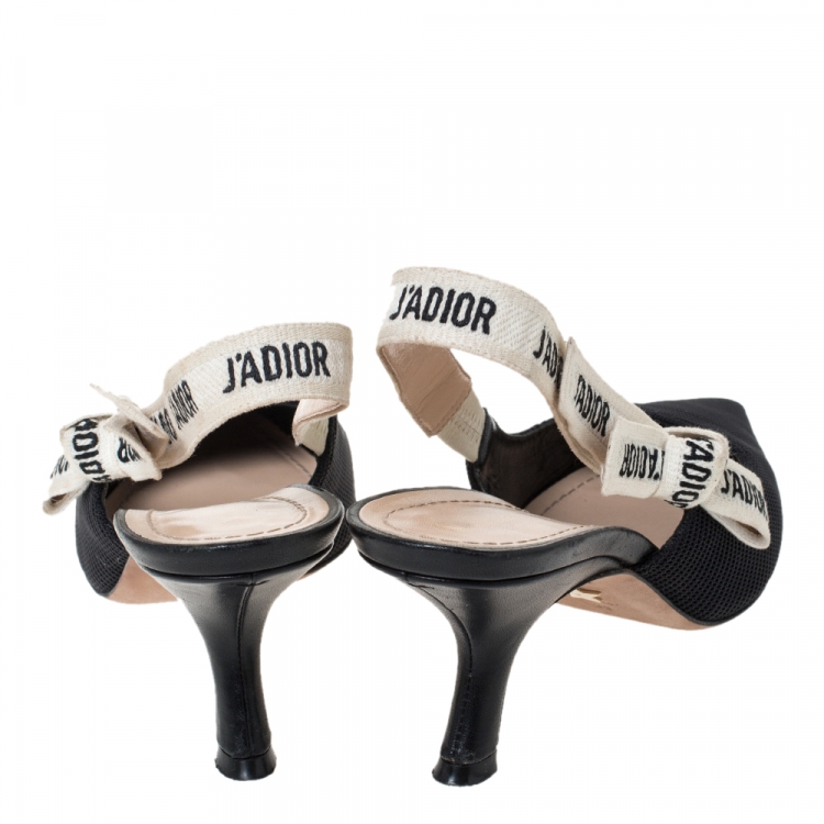 Pre Owned Dior Black Technical Canvas And Ribbon J'adior Slingback Pointed Toe Sandals Size 39