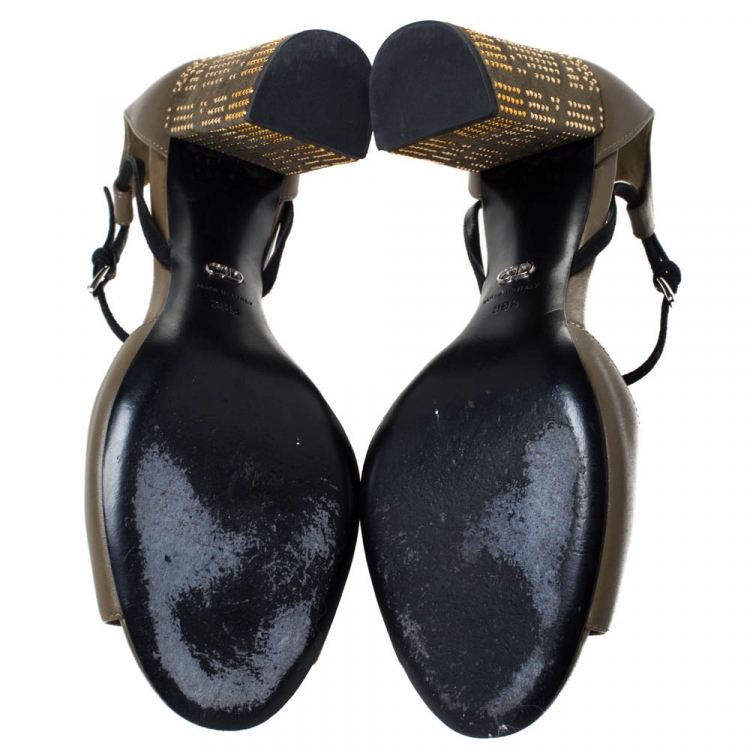 Pre Owned Dior Green Leather And Black Suede Ankle Strap Sandals Size 38.5