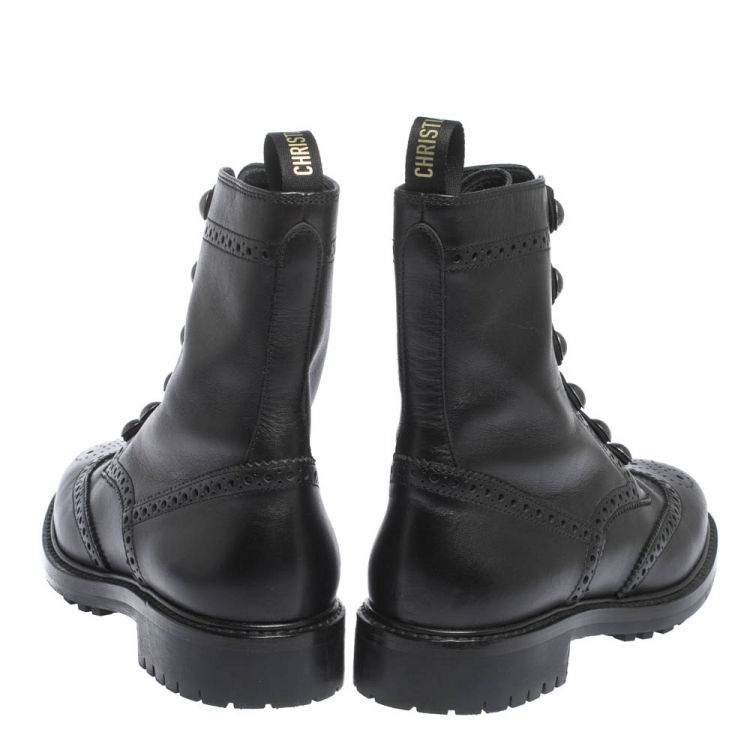 مملوكة مسبقًا Dior Black Brogue Leather Diorunit Combat Ankle Boots Size 37
