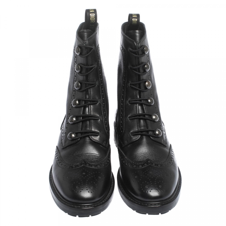 مملوكة مسبقًا Dior Black Brogue Leather Diorunit Combat Ankle Boots Size 37