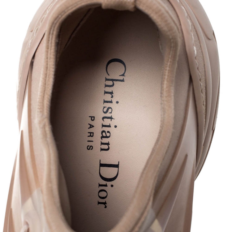 Pre Owned Dior Beige Stretch Fabric And Leather Trim D-Connect Low Top Sneakers Size 38