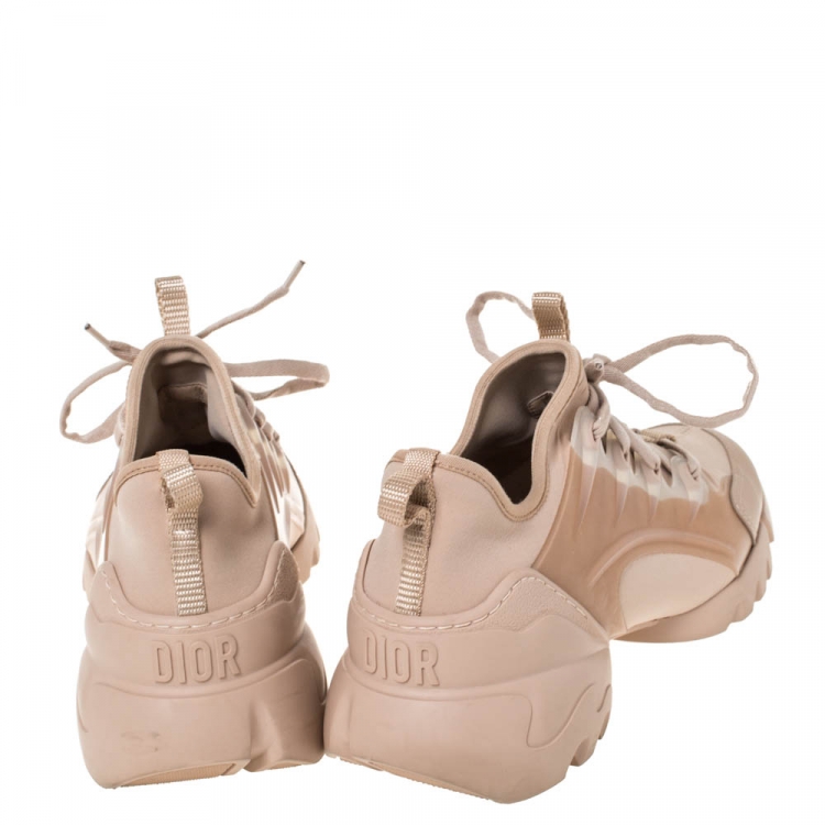 Pre Owned Dior Beige Stretch Fabric And Leather Trim D-Connect Low Top Sneakers Size 38