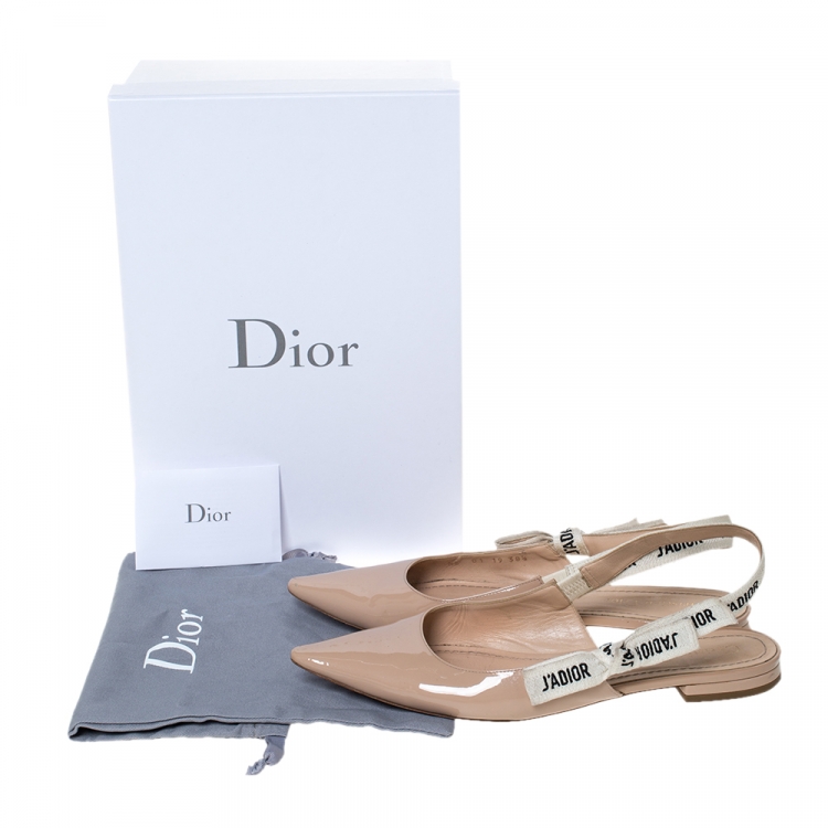 Pre Owned Dior Beige Patent Leather J'adior Slingback Flat Sandals Size 38.5