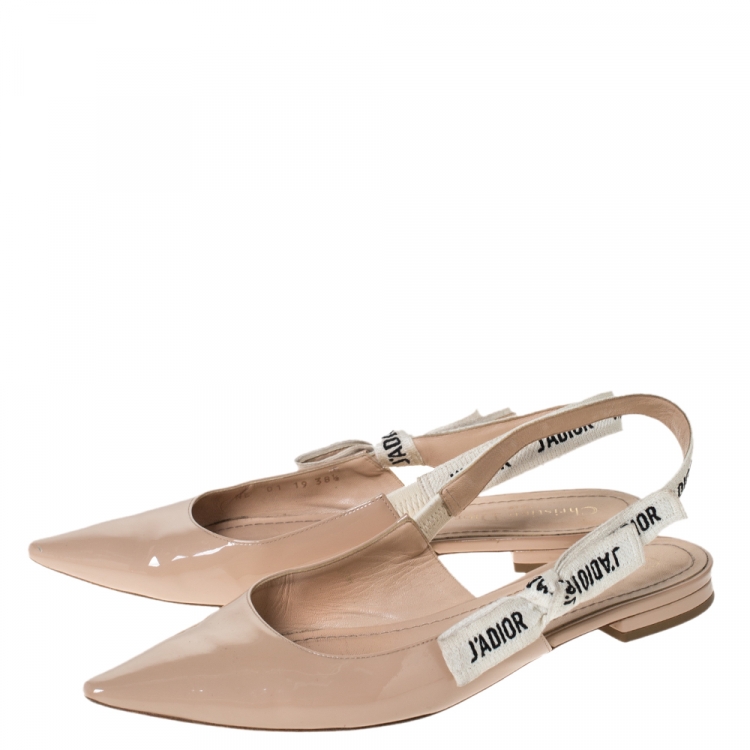 Pre Owned Dior Beige Patent Leather J'adior Slingback Flat Sandals Size 38.5