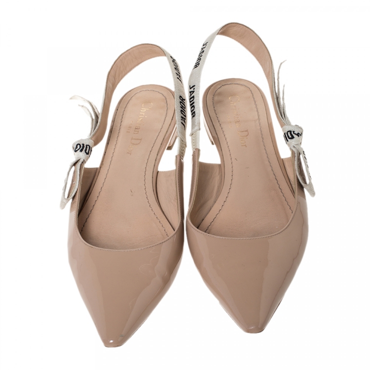 Pre Owned Dior Beige Patent Leather J'adior Slingback Flat Sandals Size 38.5