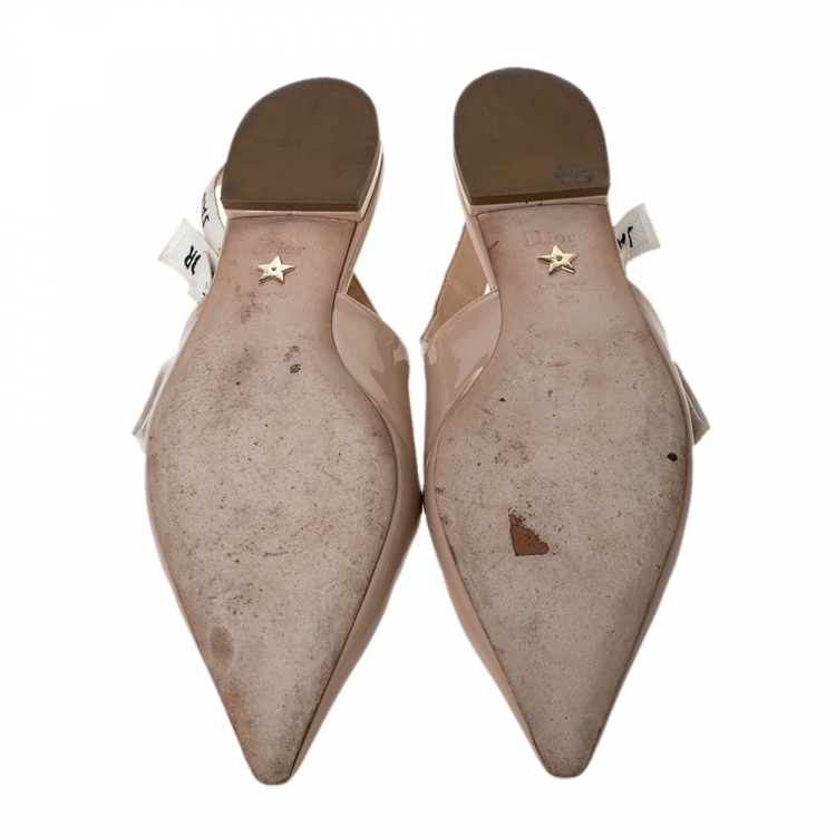 Pre Owned Dior Beige Patent Leather J'adior Slingback Flat Sandals Size 38.5