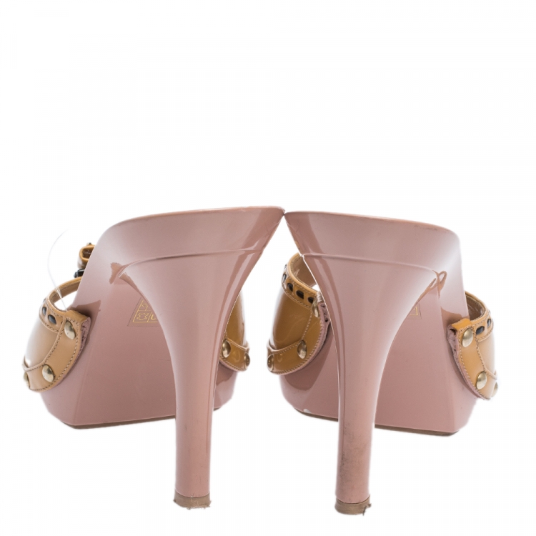 Pre Owned Dior Brown Patent Leather Bow Peep Toe Sandals Size 37.5 