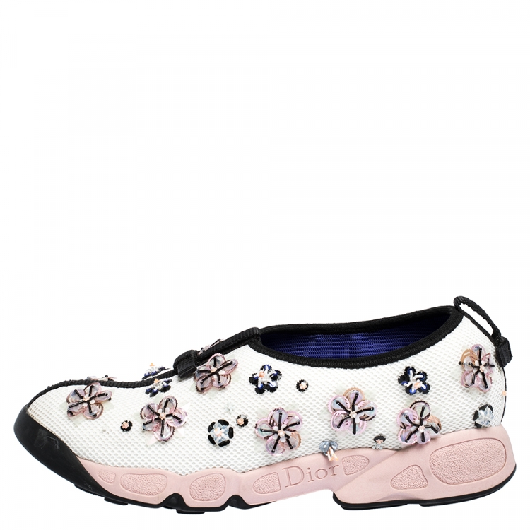 Pre Owned Dior White Embellished Mesh Fusion Slip On Sneakers Size 39