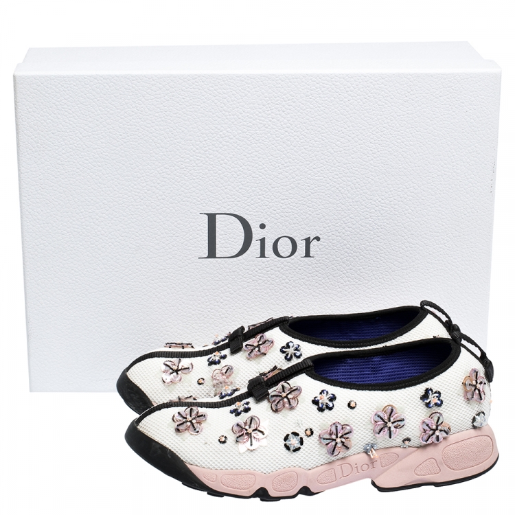 Pre Owned Dior White Embellished Mesh Fusion Slip On Sneakers Size 39