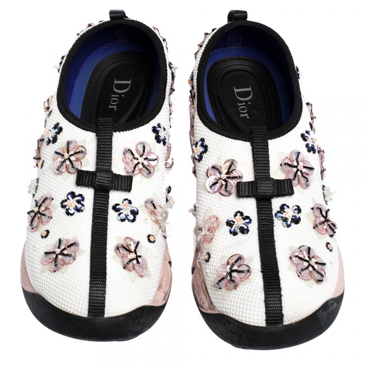 Pre Owned Dior White Embellished Mesh Fusion Slip On Sneakers Size 39