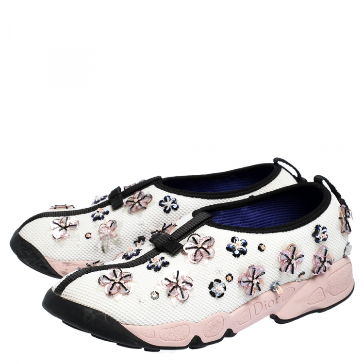 Pre Owned Dior White Embellished Mesh Fusion Slip On Sneakers Size 39