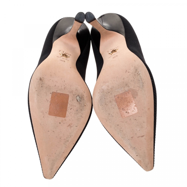 Pre Owned Dior Black Technical Fabric J'adior Ribbon Pointed Toe Pumps Size 38.5
