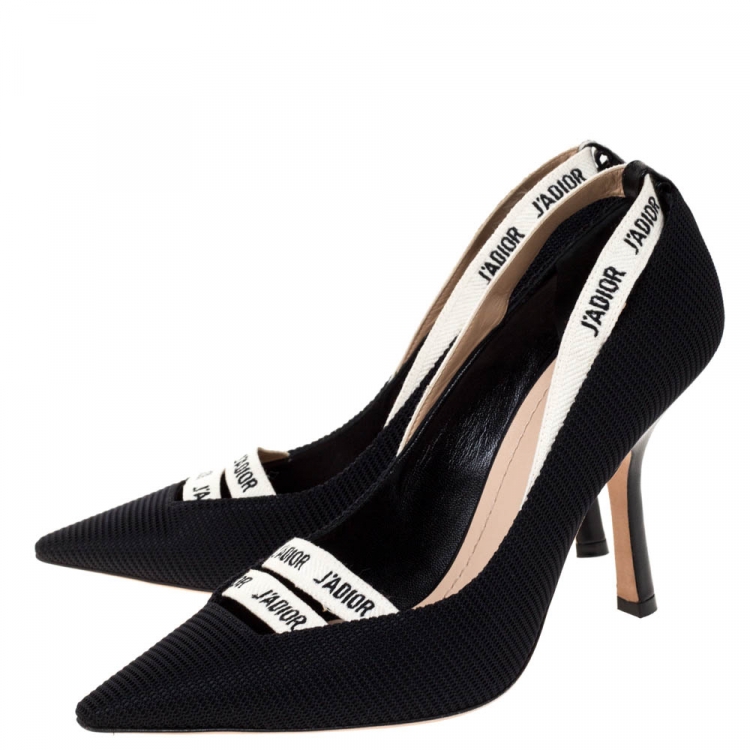 Pre Owned Dior Black Technical Fabric J'adior Ribbon Pointed Toe Pumps Size 38.5