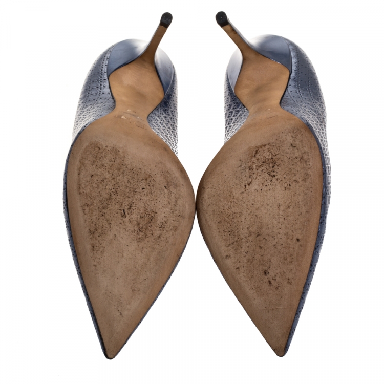 Pre Owned  Dior Metallic Blue Cannage Leather Cherie Pointed Toe Pumps Size 40