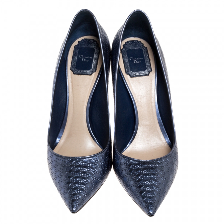 Pre Owned  Dior Metallic Blue Cannage Leather Cherie Pointed Toe Pumps Size 40