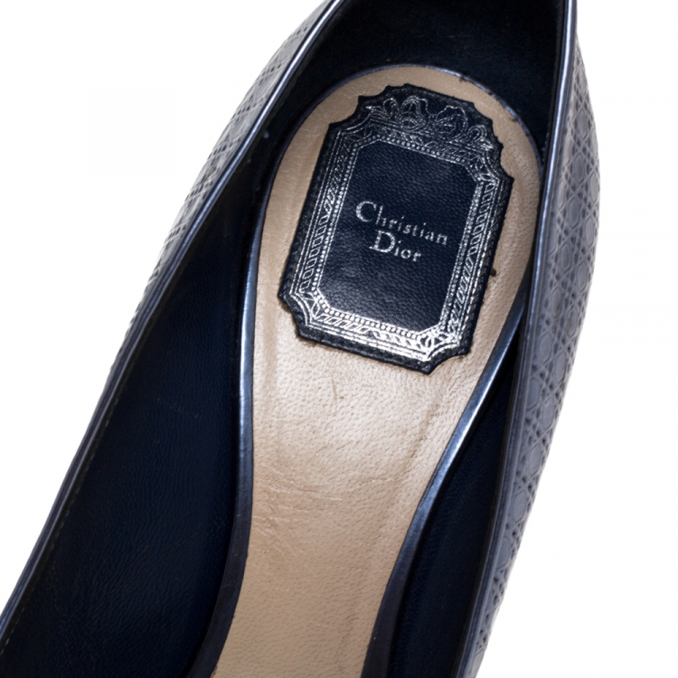 Pre Owned  Dior Metallic Blue Cannage Leather Cherie Pointed Toe Pumps Size 40