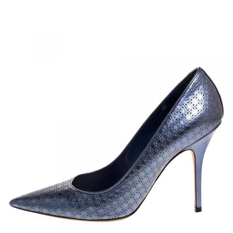 Pre Owned  Dior Metallic Blue Cannage Leather Cherie Pointed Toe Pumps Size 40