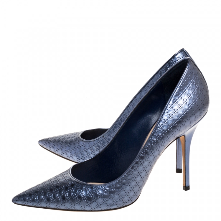 Pre Owned  Dior Metallic Blue Cannage Leather Cherie Pointed Toe Pumps Size 40