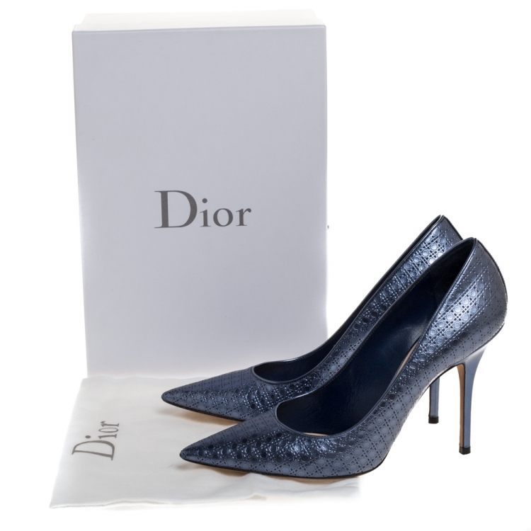 Pre Owned  Dior Metallic Blue Cannage Leather Cherie Pointed Toe Pumps Size 40