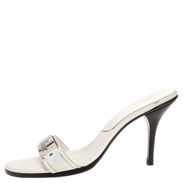Pre Owned Dior White Leather Logo Embellished Slide Sandals Size 41