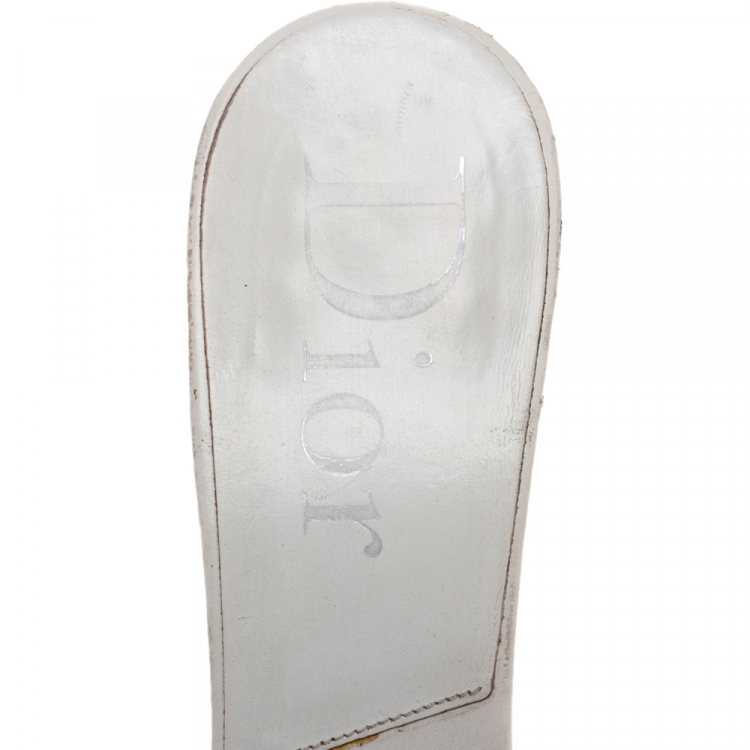 Pre Owned Dior White Leather Logo Embellished Slide Sandals Size 41