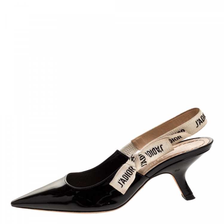 Pre Owned Dior Black Patent Leather J'adior Ribbon Pointed Toe Slingback Sandals Size 36