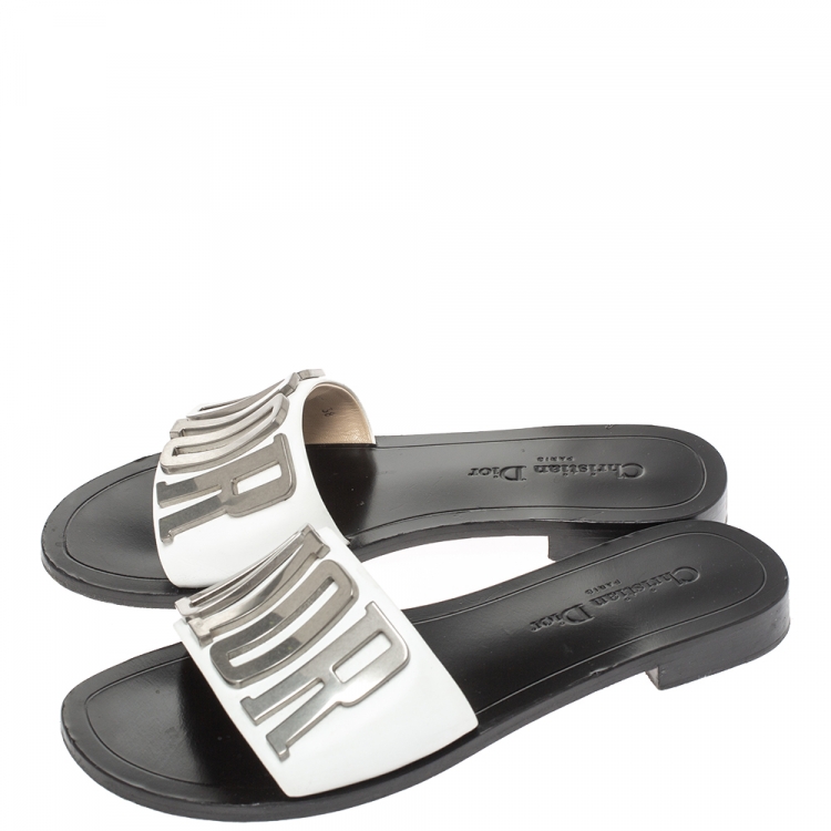 Pre Owned Dior White Leather Diorevolution Flat Slides Size 38