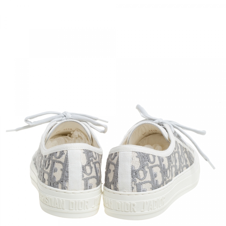 Pre Owned Dior Grey Embroidered Cotton Oblique Motif Walk'n'Dior Low Top Sneakers Size 38