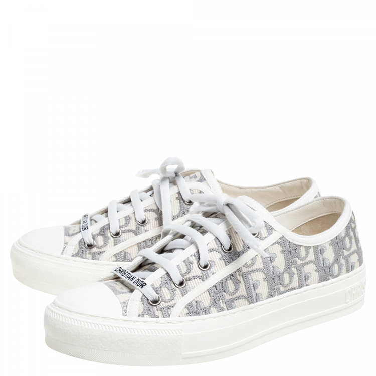 Pre Owned Dior Grey Embroidered Cotton Oblique Motif Walk'n'Dior Low Top Sneakers Size 38