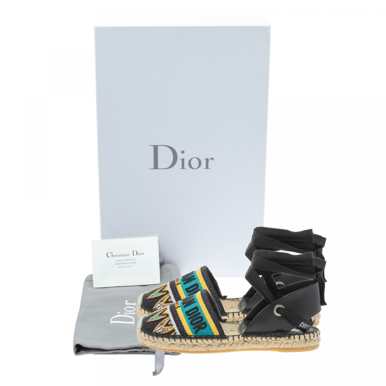 Pre Owned Dior Multicolor Embroidered Canvas And Leather Nicely D Espadrille Ankle Wrap Flat Sandals Size 36