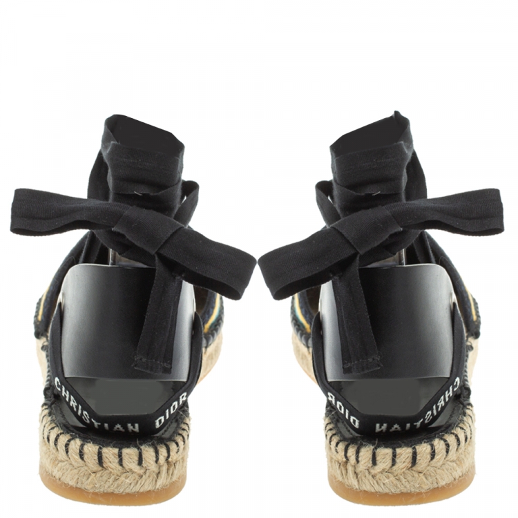 Pre Owned Dior Multicolor Embroidered Canvas And Leather Nicely D Espadrille Ankle Wrap Flat Sandals Size 36