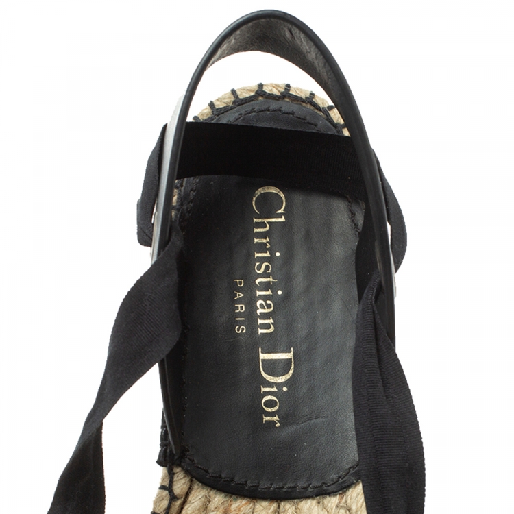 Pre Owned Dior Multicolor Embroidered Canvas And Leather Nicely D Espadrille Ankle Wrap Flat Sandals Size 36