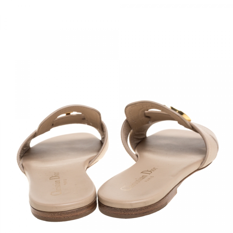 Pre Owned Dior Beige Leather 30 MONTAIGNE Flat Slide Sandals Size 35.5