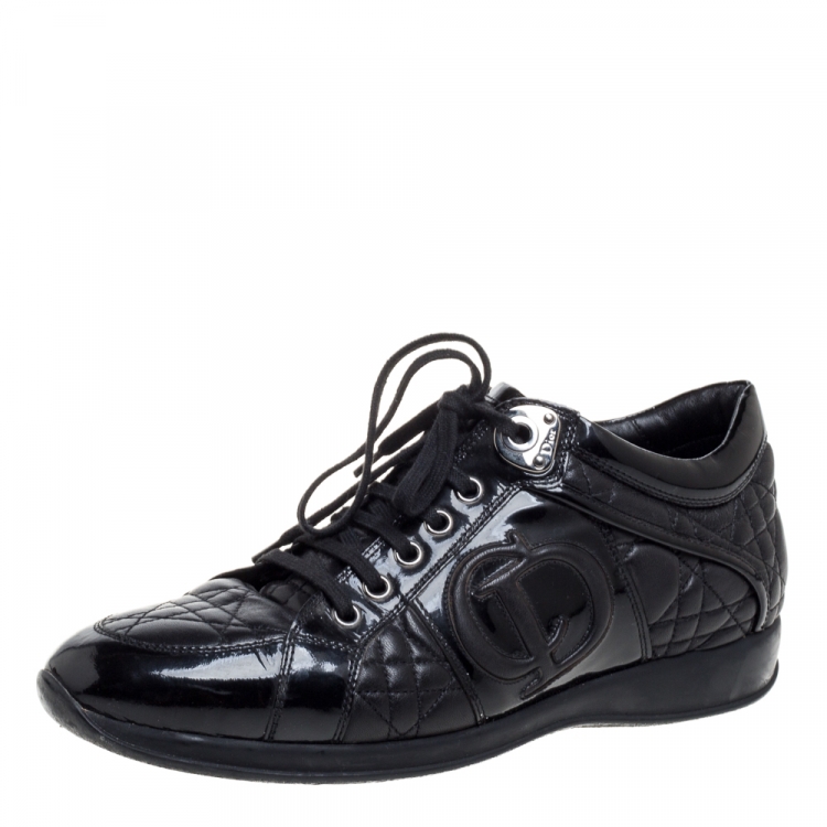 مملوكة مسبقًا Dior Black Leather And Patent Leather Cannage Low Top  Sneakers Size 41