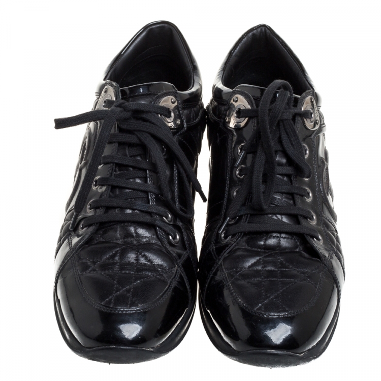 مملوكة مسبقًا Dior Black Leather And Patent Leather Cannage Low Top  Sneakers Size 41