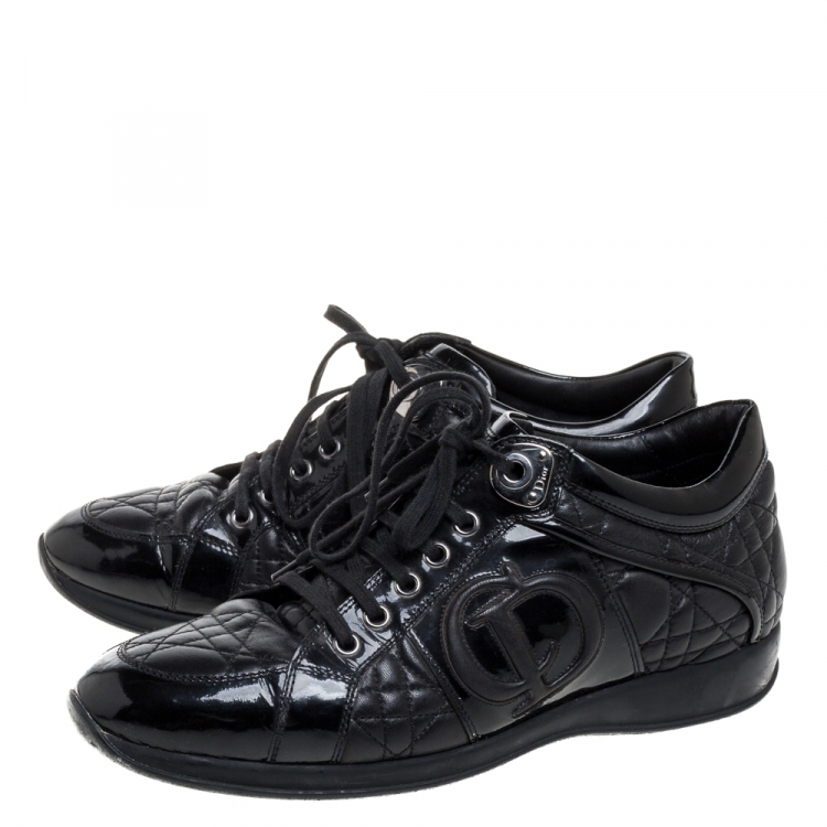 مملوكة مسبقًا Dior Black Leather And Patent Leather Cannage Low Top  Sneakers Size 41