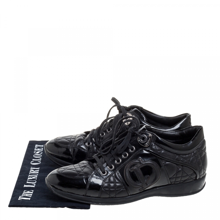 مملوكة مسبقًا Dior Black Leather And Patent Leather Cannage Low Top  Sneakers Size 41