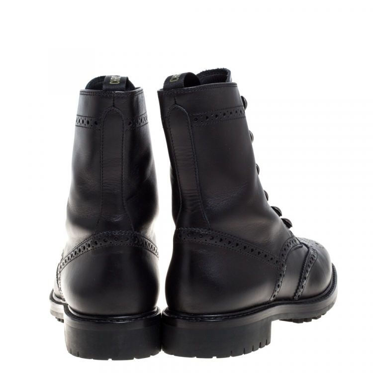 Pre Owned Dior Black Brogue Leather Diorunit Combat Mid Length Boots Size 36.5