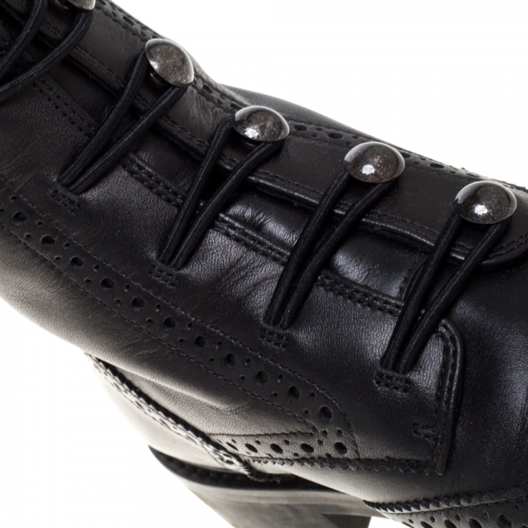 Pre Owned Dior Black Brogue Leather Diorunit Combat Mid Length Boots Size 36.5
