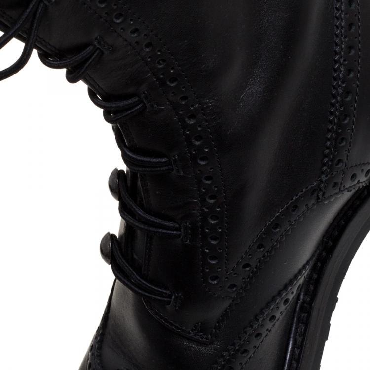 Pre Owned Dior Black Brogue Leather Diorunit Combat Mid Length Boots Size 36.5